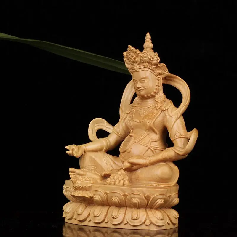 Boxwood 12CM Wood Carving Huang Cai Shen Fortune Lucky Feng Shui Sculpture Buddha Statue Home Decoration Office Decoration