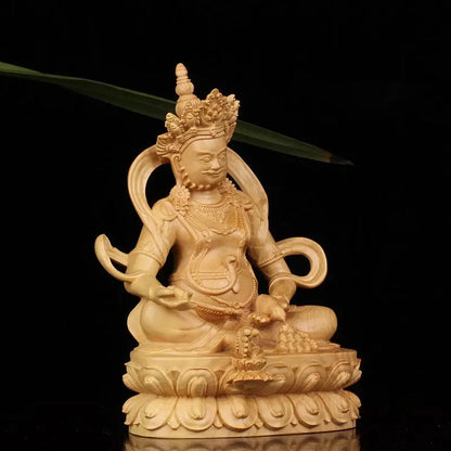 Boxwood 12CM Wood Carving Huang Cai Shen Fortune Lucky Feng Shui Sculpture Buddha Statue Home Decoration Office Decoration