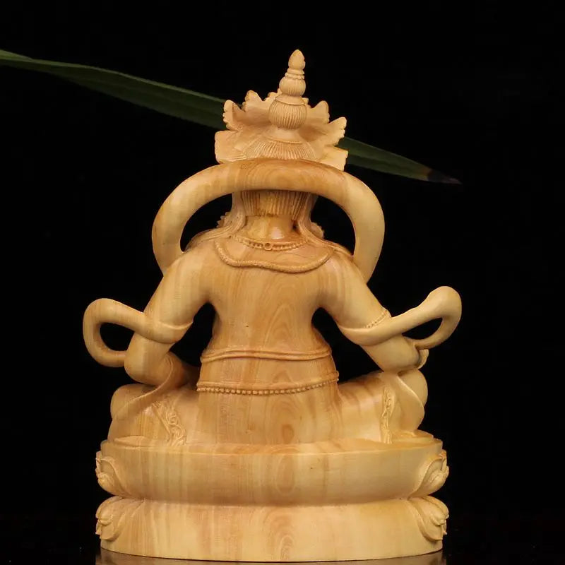Boxwood 12CM Wood Carving Huang Cai Shen Fortune Lucky Feng Shui Sculpture Buddha Statue Home Decoration Office Decoration