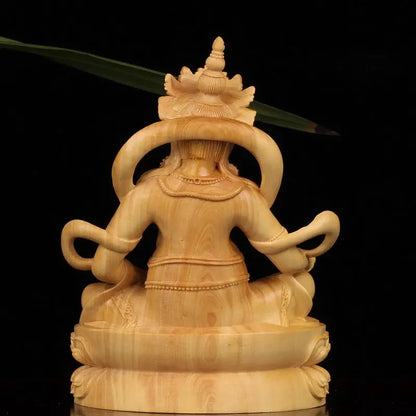 Boxwood 12CM Wood Carving Huang Cai Shen Fortune Lucky Feng Shui Sculpture Buddha Statue Home Decoration Office Decoration