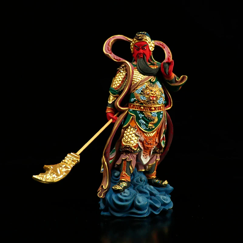 Boxwood 12cm 18cm Guan Gong Sculpture Wood Skanda Samgharama Painted Gold Buddha Statue Door God Worship Home Decor