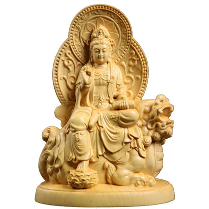 Boxwood 12cm Buddha Sculpture Wood Carving Guanyin Statue Worship Manjushri Ksitigarbha Samantabhadra Home Decor