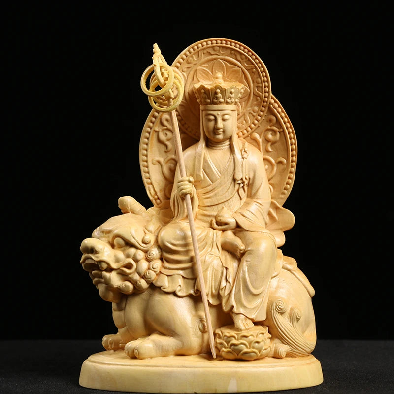 Boxwood 12cm Buddha Sculpture Wood Carving Guanyin Statue Worship Manjushri Ksitigarbha Samantabhadra Home Decor