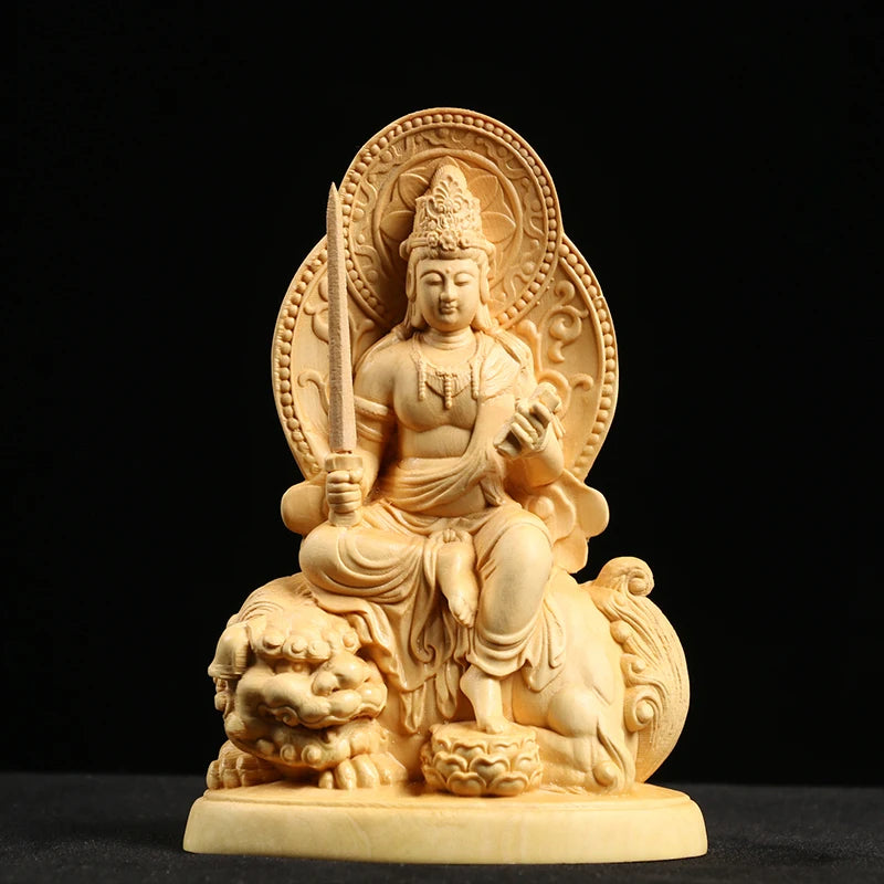 Boxwood 12cm Buddha Sculpture Wood Carving Guanyin Statue Worship Manjushri Ksitigarbha Samantabhadra Home Decor