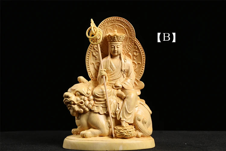 Boxwood 12cm Buddha Sculpture Wood Carving Guanyin Statue Worship Manjushri Ksitigarbha Samantabhadra Home Decor