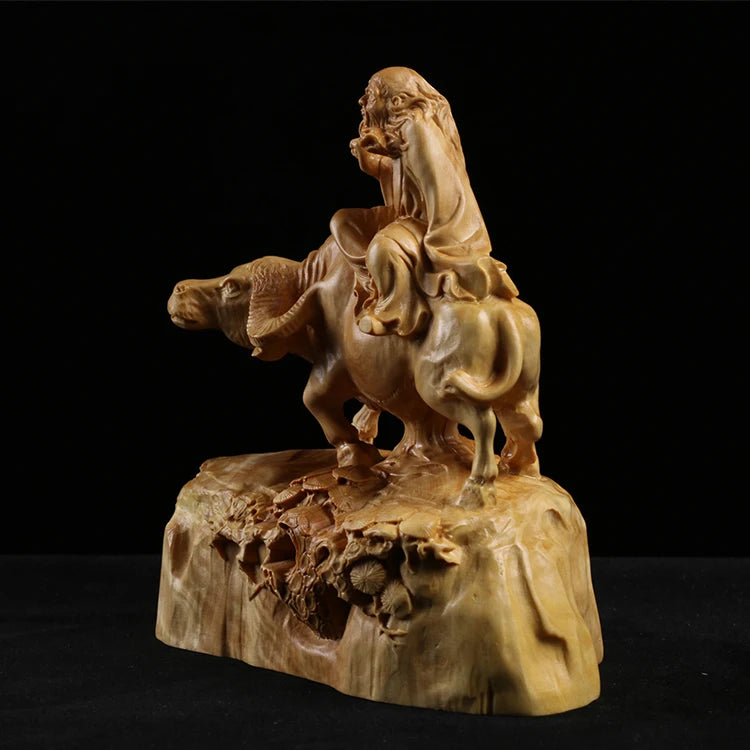 Boxwood 12cm Lao Tzu Sculpture Wood Carving Statue Chinese Historical Saint Collection Home Decor