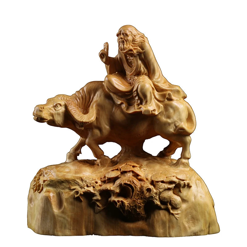 Boxwood 12cm Lao Tzu Sculpture Wood Carving Statue Chinese Historical Saint Collection Home Decor