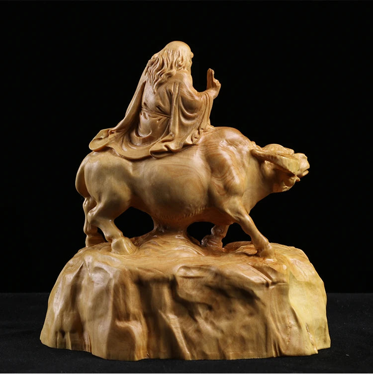 Boxwood 12cm Lao Tzu Sculpture Wood Carving Statue Chinese Historical Saint Collection Home Decor