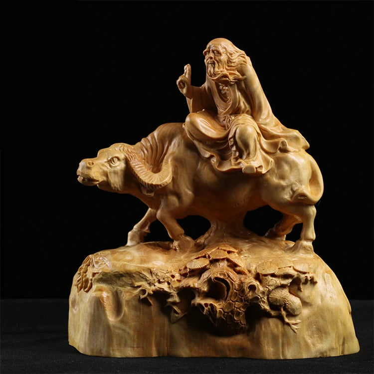 Boxwood 12cm Lao Tzu Sculpture Wood Carving Statue Chinese Historical Saint Collection Home Decor