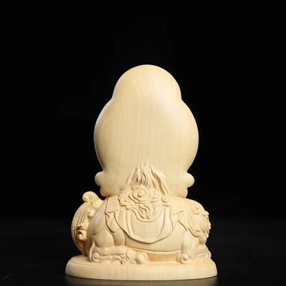 Boxwood 12cm Manjushri and Samantabhadra Bodhisattva Figure Sculpture Buddha Wood Statue Riding Elephant Lion Home Decor