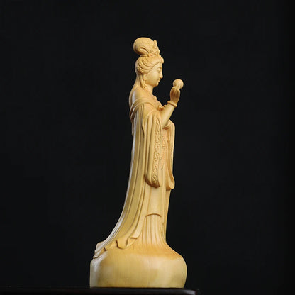 Boxwood 12cm Mazu Sculpture Wood Carving Sea Goddess Statue Figure Buddha Worship Feng Shui Ma Zu Home Decor