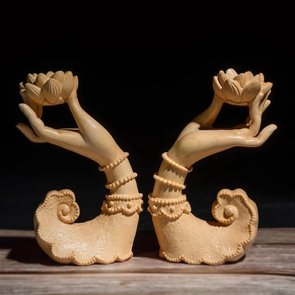 Boxwood 12cm Perfume Lotus Hand Sculpture Solid Wood Beauty Hand Statue Tea Ceremony Buddha Statue Home Decor