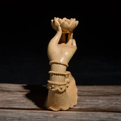 Boxwood 12cm Perfume Lotus Hand Sculpture Solid Wood Beauty Hand Statue Tea Ceremony Buddha Statue Home Decor
