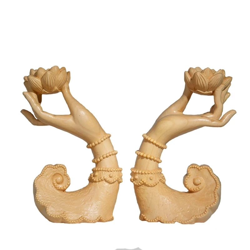 Boxwood 12cm Perfume Lotus Hand Sculpture Solid Wood Beauty Hand Statue Tea Ceremony Buddha Statue Home Decor