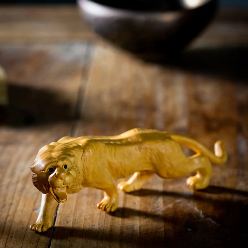 Boxwood 13cm 17cm Tiger Sculpture Wood Carving Beast Lucky Animal Home Decor