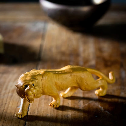 Boxwood 13cm 17cm Tiger Sculpture Wood Carving Beast Lucky Animal Home Decor