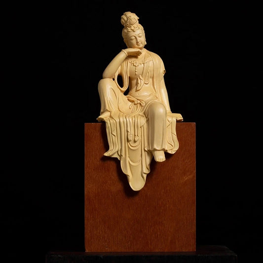 Boxwood 13cm Guanyin Bodhisattva Buddha Wood Statue Mascot Myth Figure Statue Home Decor Wood Sculpture