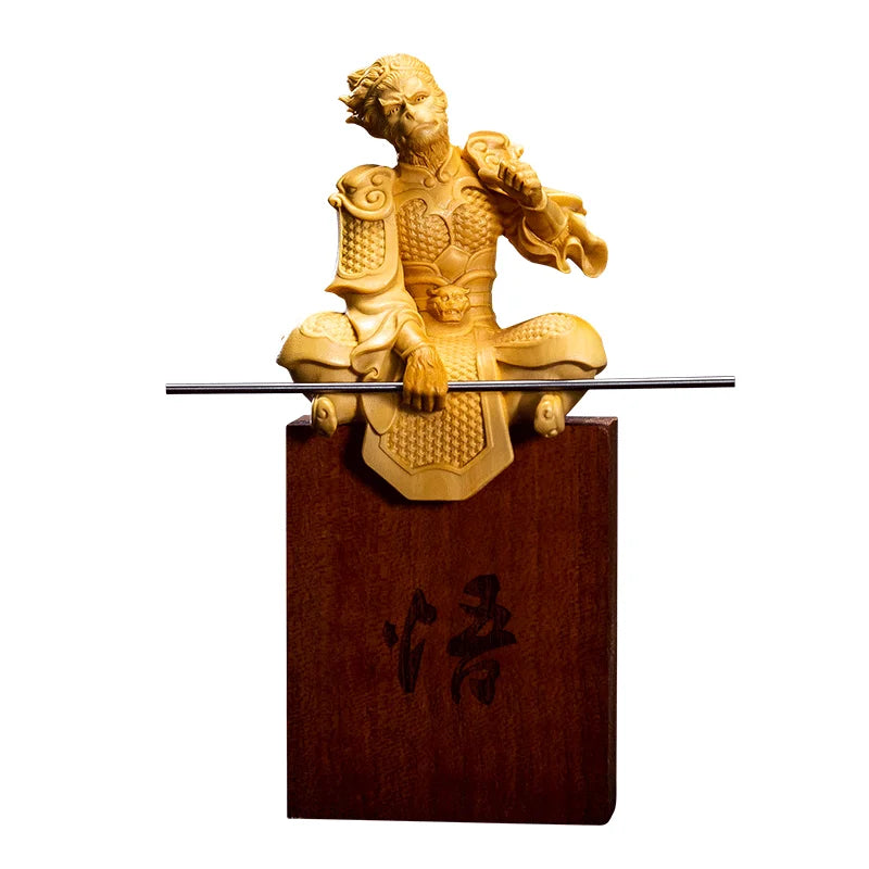 Boxwood 14 cm woodcarving carving Monkey King Monkey Zodiac hand piece home handicraft decoration figure