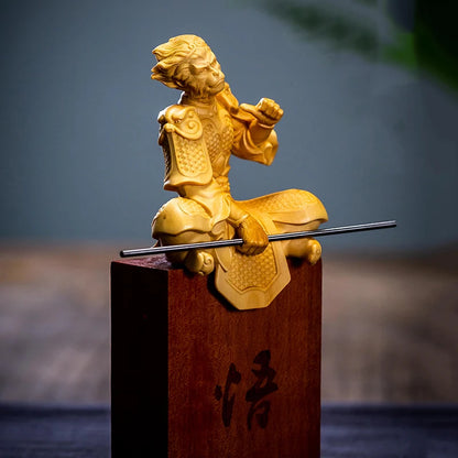 Boxwood 14 cm woodcarving carving Monkey King Monkey Zodiac hand piece home handicraft decoration figure