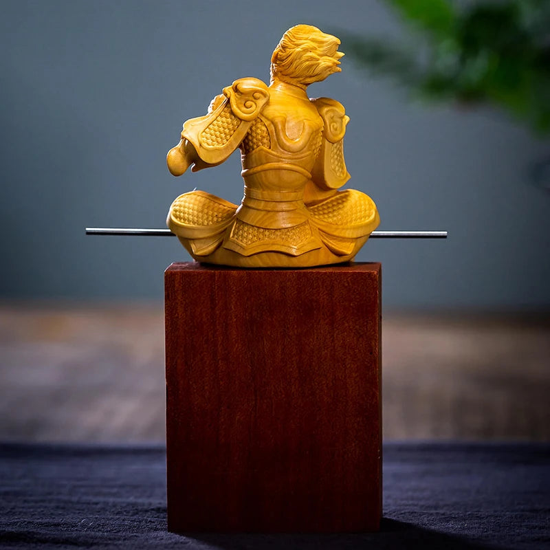 Boxwood 14 cm woodcarving carving Monkey King Monkey Zodiac hand piece home handicraft decoration figure