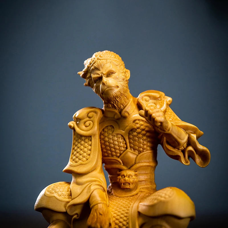 Boxwood 14 cm woodcarving carving Monkey King Monkey Zodiac hand piece home handicraft decoration figure