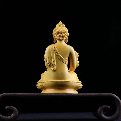Boxwood 14CM Bhaisajya Guru Vaidurya Prabharaja Buddha Statue Gifts Wood Figures Buddha Statues Home Decor Collection