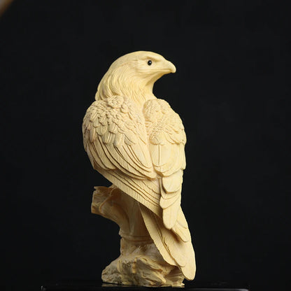 Boxwood 14cm Eagle Sculpture Wood Animal Statue Preferment Gift Lucky Collection Home Decor