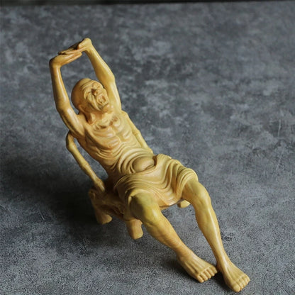 Boxwood 14cm Elder Lohan Sculpture Solid Wood Statue Zen Feng Shui Buddha Statue Feng Shui Home Decor