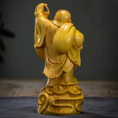 Boxwood 14cm Maitreya Real Wood Myth Buddha Zen Figure Statue Office Decoration Collection Figure Sculpture