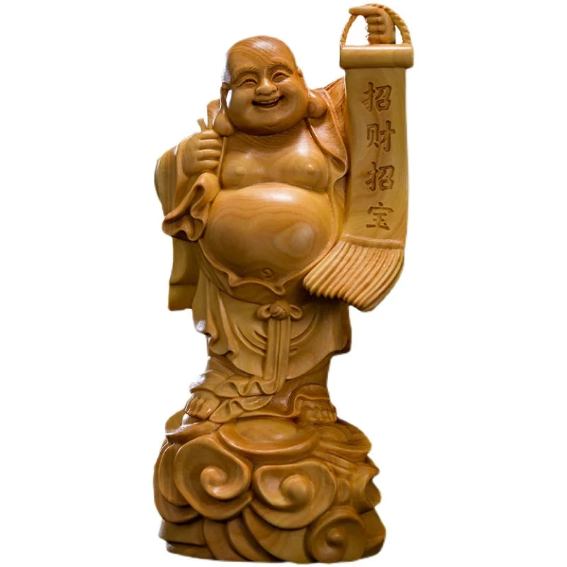 Boxwood 14cm Maitreya Real Wood Myth Buddha Zen Figure Statue Office Decoration Collection Figure Sculpture