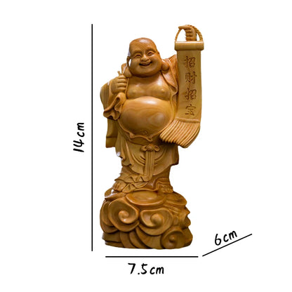 Boxwood 14cm Maitreya Real Wood Myth Buddha Zen Figure Statue Office Decoration Collection Figure Sculpture