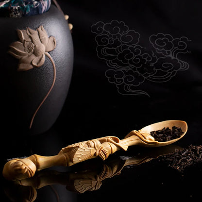 Boxwood 14cm Tea Spoon Sculpture Tea Shovel Ceremony Collection Wood Statue Tea Set Home Decor