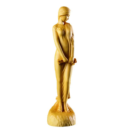 Boxwood 15 19 23cm Beauty Girl Sculpture Solid Wood Figure Statue Lucky Home Decor
