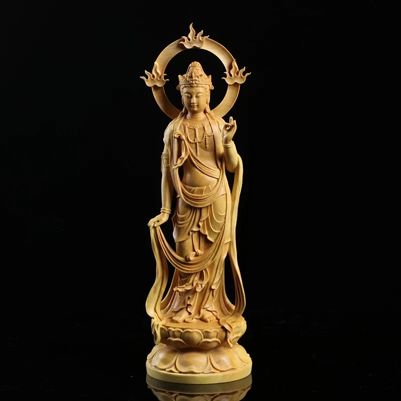 Boxwood 15 21 24cm Guanyin Sculpture Wood Carving Buddha Statue Home Decor
