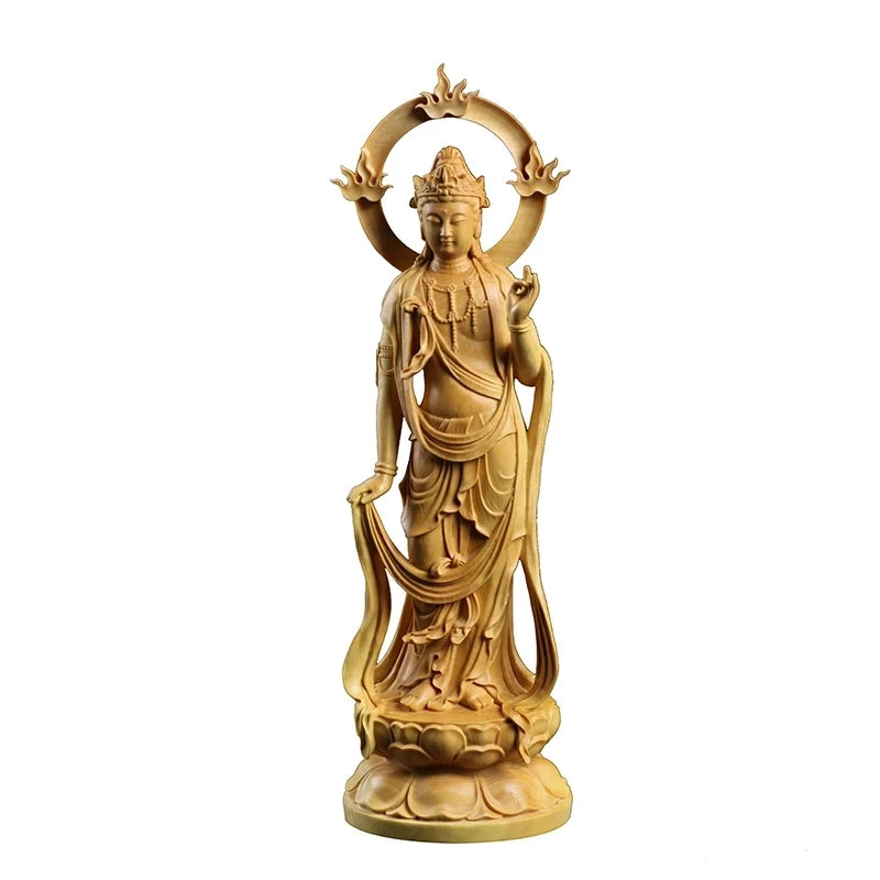 Boxwood 15 21 24cm Guanyin Sculpture Wood Carving Buddha Statue Home Decor