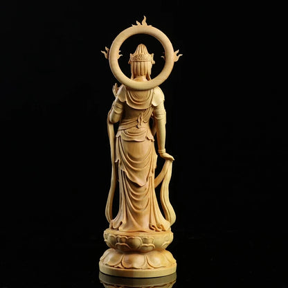 Boxwood 15 21 24cm Guanyin Sculpture Wood Carving Buddha Statue Home Decor