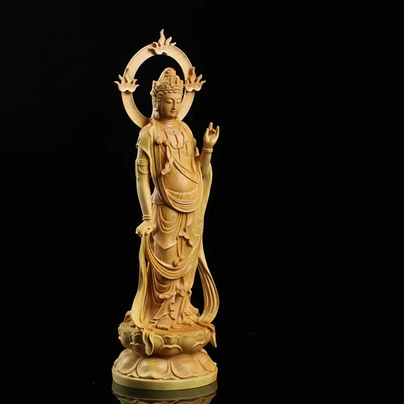 Boxwood 15 21 24cm Guanyin Sculpture Wood Carving Buddha Statue Home Decor