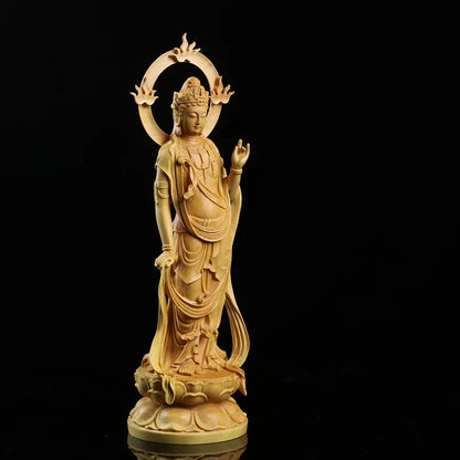 Boxwood 15 21 24cm Guanyin Sculpture Wood Carving Buddha Statue Home Decor