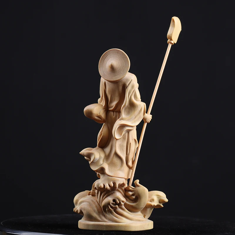 Boxwood 15cm Dharma Sculpture Wood Carving Zen Buddha Statue Feng Shui Home Decor