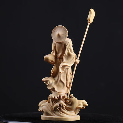 Boxwood 15cm Dharma Sculpture Wood Carving Zen Buddha Statue Feng Shui Home Decor