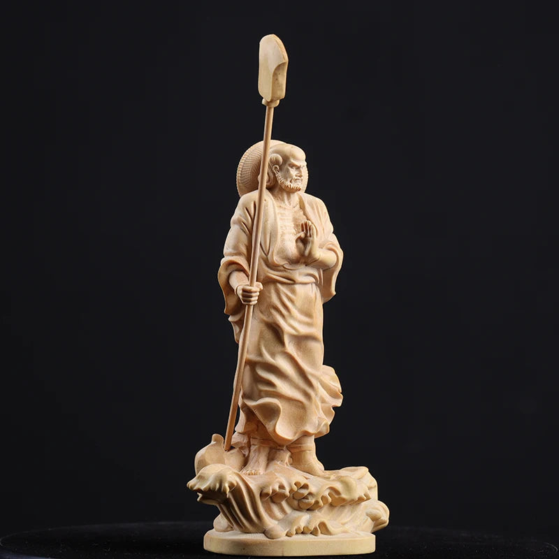 Boxwood 15cm Dharma Sculpture Wood Carving Zen Buddha Statue Feng Shui Home Decor