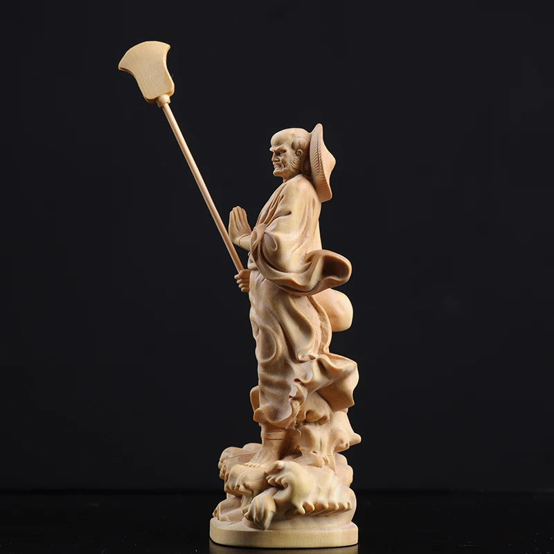 Boxwood 15cm Dharma Sculpture Wood Carving Zen Buddha Statue Feng Shui Home Decor