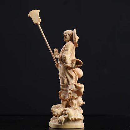 Boxwood 15cm Dharma Sculpture Wood Carving Zen Buddha Statue Feng Shui Home Decor