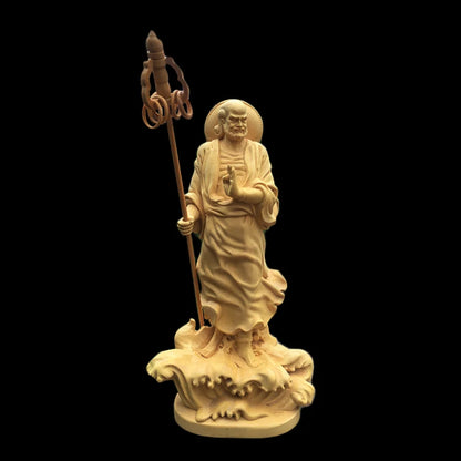 Boxwood 15cm Dharma Sculpture Wood Carving Zen Buddha Statue Feng Shui Home Decor