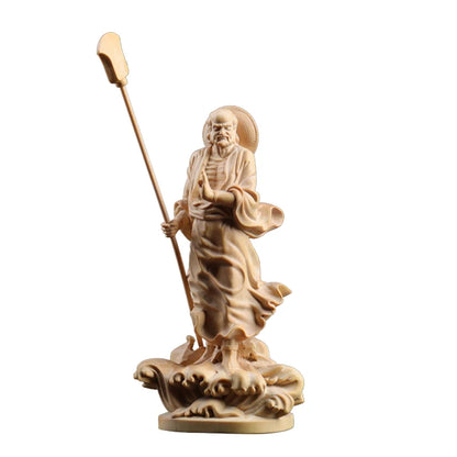 Boxwood 15cm Dharma Sculpture Wood Carving Zen Buddha Statue Feng Shui Home Decor