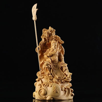 Boxwood 15cm Guan Gong Sculpture Figure Wood Guanyu Feng Shui Statue The Three Kingdoms Collection Home Decor