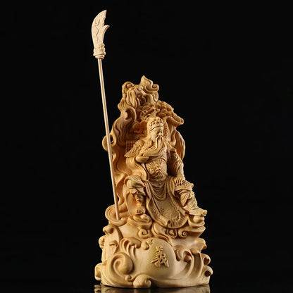 Boxwood 15cm Guan Gong Sculpture Figure Wood Guanyu Feng Shui Statue The Three Kingdoms Collection Home Decor