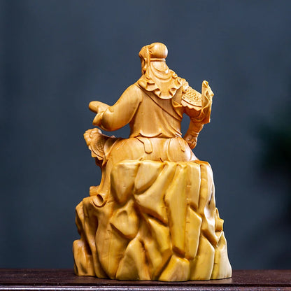 Boxwood 15cm Guan Gong Sculpture Wood Buddha Statue Three Kingdoms Guanyu Home Decor