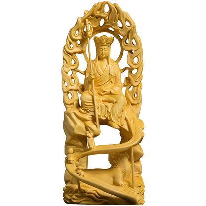 Boxwood 15cm Ksitigarbha Sculpture Wood Carving Buddha Statue Home Decor
