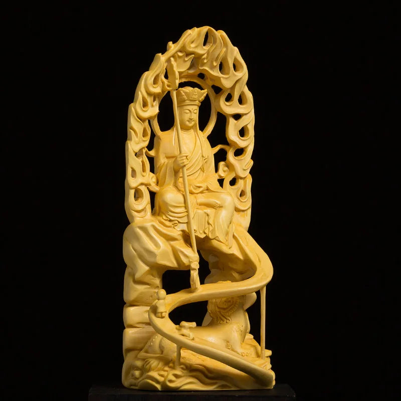 Boxwood 15cm Ksitigarbha Sculpture Wood Carving Buddha Statue Home Decor